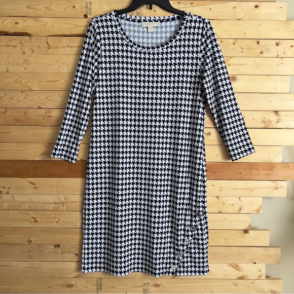 MICHAEL Michael Kors NavyBlue White Shift Check Houndstooth Pattern Dress size M - Picture 1 of 10
